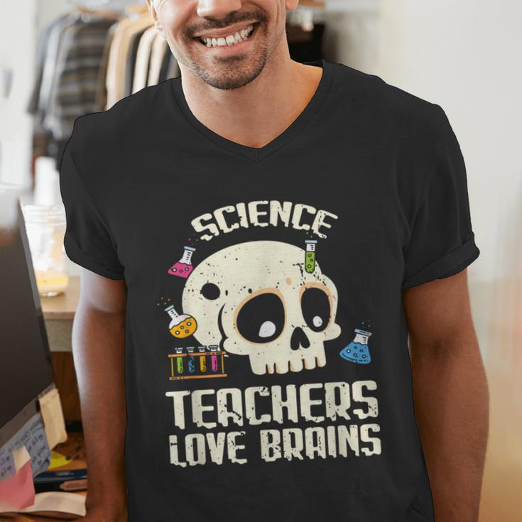 Science Teachers Love Brains Teachers Halloween Men's V-Neck T-Shirt, Science Teacher Shirts, funny gift