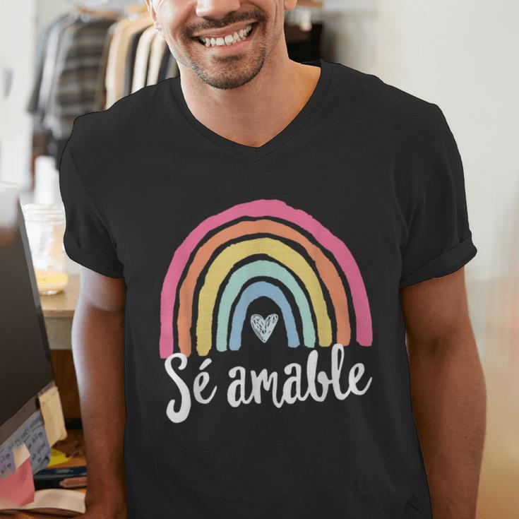 Sé Amable Spanish Bilingual Teacher Be Kind Boho Rainbow Men's V-Neck T-Shirt, funny gift Sé Amable Spanish Bilingual Teacher Be Kind Boho Rainbow Men's V-Neck T-Shirt, funny gift