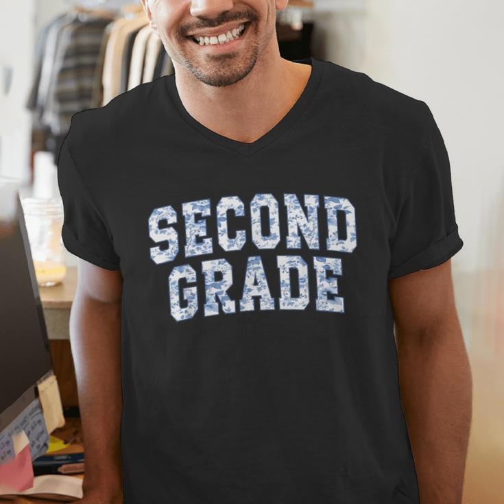 Second Grade Floral Blue Back To School 2nd Grade Teacher Men's V-Neck T-Shirt, 2nd Grade Teacher Shirts, funny gift Second Grade Floral Blue Back To School 2nd Grade Teacher Men's V-Neck T-Shirt, 2nd Grade Teacher Shirts, funny gift