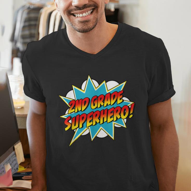 Second Grade Superhero Teacher Student 2nd Grade Comic Retro Men's V-Neck T-Shirt, 2nd Grade Teacher Shirts, funny gift Second Grade Superhero Teacher Student 2nd Grade Comic Retro Men's V-Neck T-Shirt, 2nd Grade Teacher Shirts, funny gift