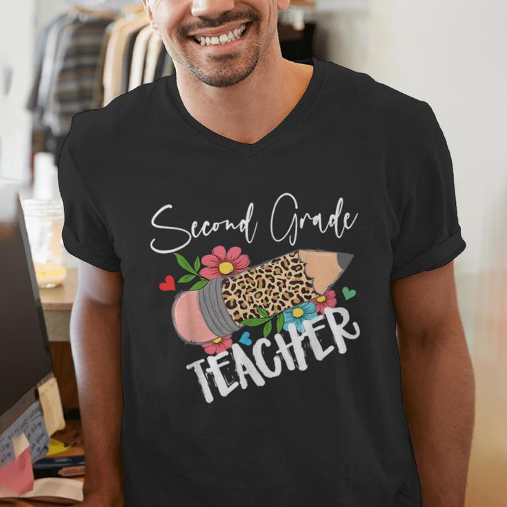 Second Grade Teacher Leopard Pencil 2nd Grade Women Teacher Men's V-Neck T-Shirt, 2nd Grade Teacher Shirts, funny gift Second Grade Teacher Leopard Pencil 2nd Grade Women Teacher Men's V-Neck T-Shirt, 2nd Grade Teacher Shirts, funny gift