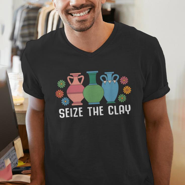 Seize The Clay Pottery Teacher Ceramics Potter Maker Men's V-Neck T-Shirt, funny gift Seize The Clay Pottery Teacher Ceramics Potter Maker Men's V-Neck T-Shirt, funny gift