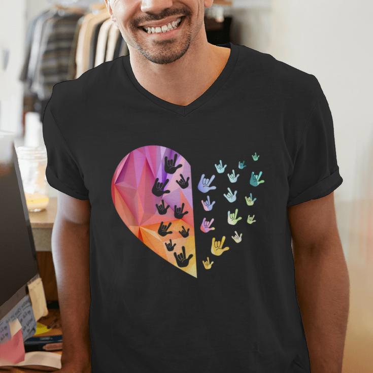 Sign Language Heart ASL For Deaf Teacher Men's V-Neck T-Shirt, funny gift Sign Language Heart ASL For Deaf Teacher Men's V-Neck T-Shirt, funny gift