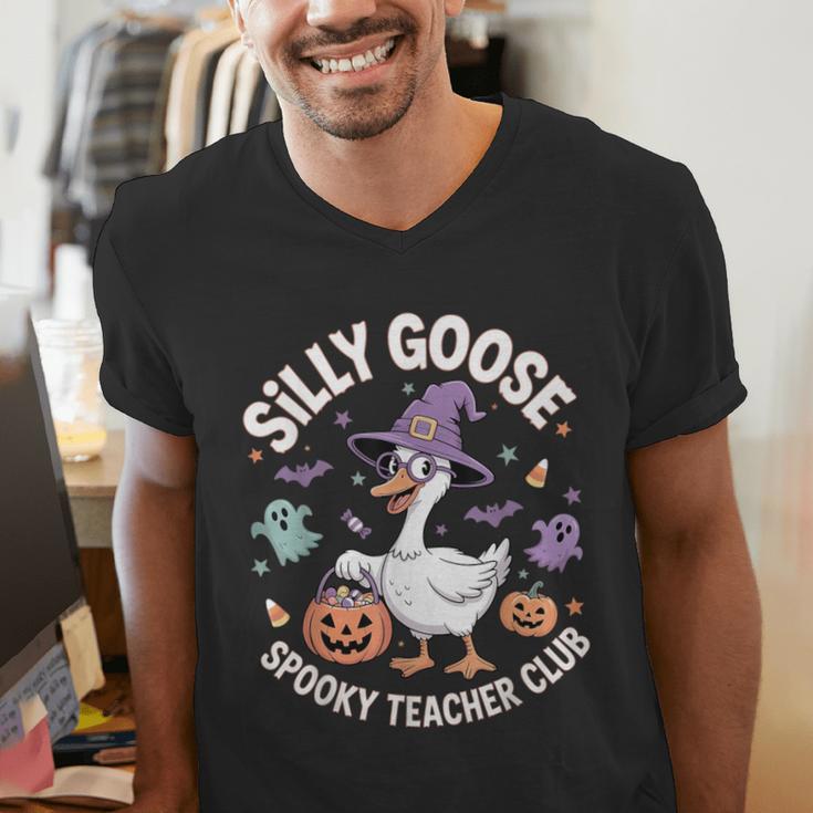 Silly Goose Spooky Teacher Club Halloween Witch Ghost Men's V-Neck T-Shirt, funny gift