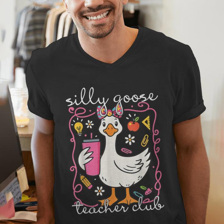 Silly Goose Teacher Club Animal Lover Groovy Teacher Men's V-Neck T-Shirt, Groovy Teacher Shirts, funny gift
