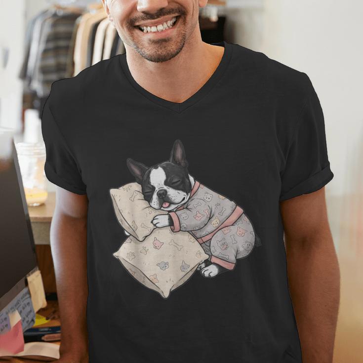 Sleepy Boston Terrier Pajama Men Women Kids Men's V-Neck T-Shirt, funny gift