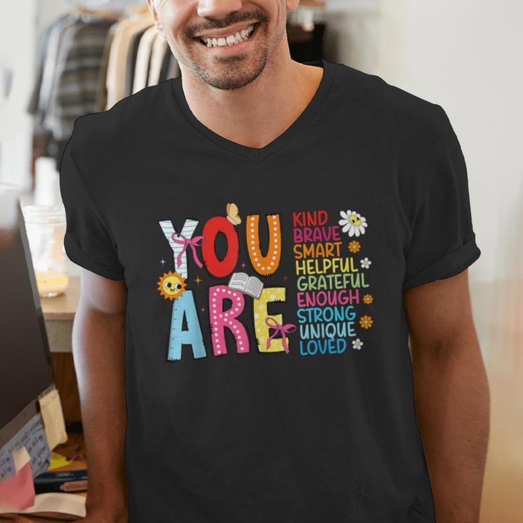 You Are Smart Brave Strong Kind Loved Motivation Teacher Kid Men's V-Neck T-Shirt, funny gift