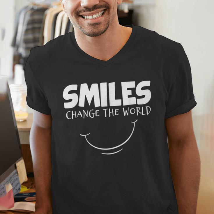 Smile Smiles Change The World Teacher T-Shirt Happy T-Shirt Men's V-Neck T-Shirt, funny gift Smile Smiles Change The World Teacher T-Shirt Happy T-Shirt Men's V-Neck T-Shirt, funny gift