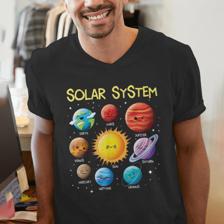 Solar System Cute Face Planets Space Science Teacher School Men's V-Neck T-Shirt, Science Teacher Shirts, funny gift