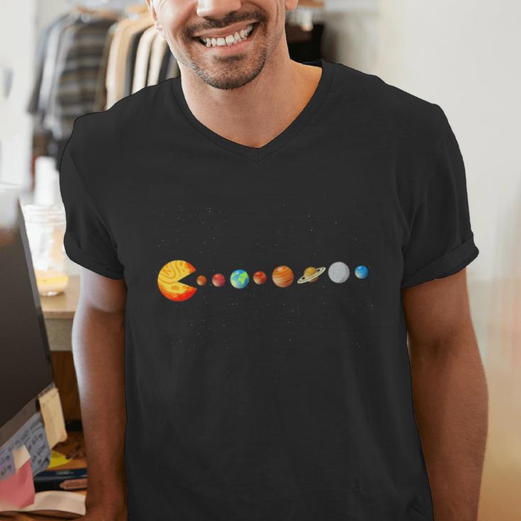 Solar System Teacher Video Games Sun Eating Planets Men's V-Neck T-Shirt, funny gift Solar System Teacher Video Games Sun Eating Planets Men's V-Neck T-Shirt, funny gift
