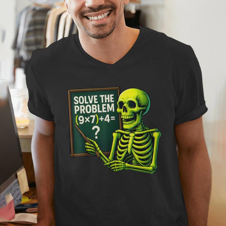 Solve The Problem Skeleton Teacher Halloween Math Six Seven Men's V-Neck T-Shirt, funny gift Solve The Problem Skeleton Teacher Halloween Math Six Seven Men's V-Neck T-Shirt, funny gift