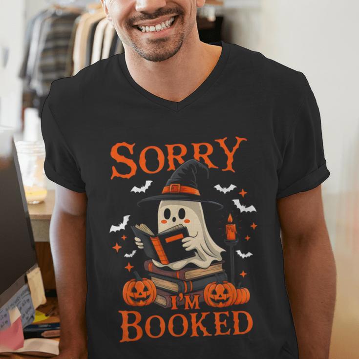 Sorry I'm Booked Ghost Reading Book Lover Teacher Halloween Men's V-Neck T-Shirt, funny gift Sorry I'm Booked Ghost Reading Book Lover Teacher Halloween Men's V-Neck T-Shirt, funny gift