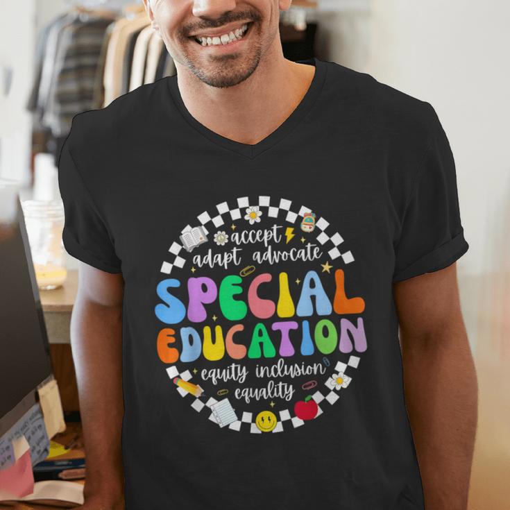 Special Education Teacher SPED Squad Team Kids Men Groovy Men's V-Neck T-Shirt, Groovy Teacher Shirts, funny gift