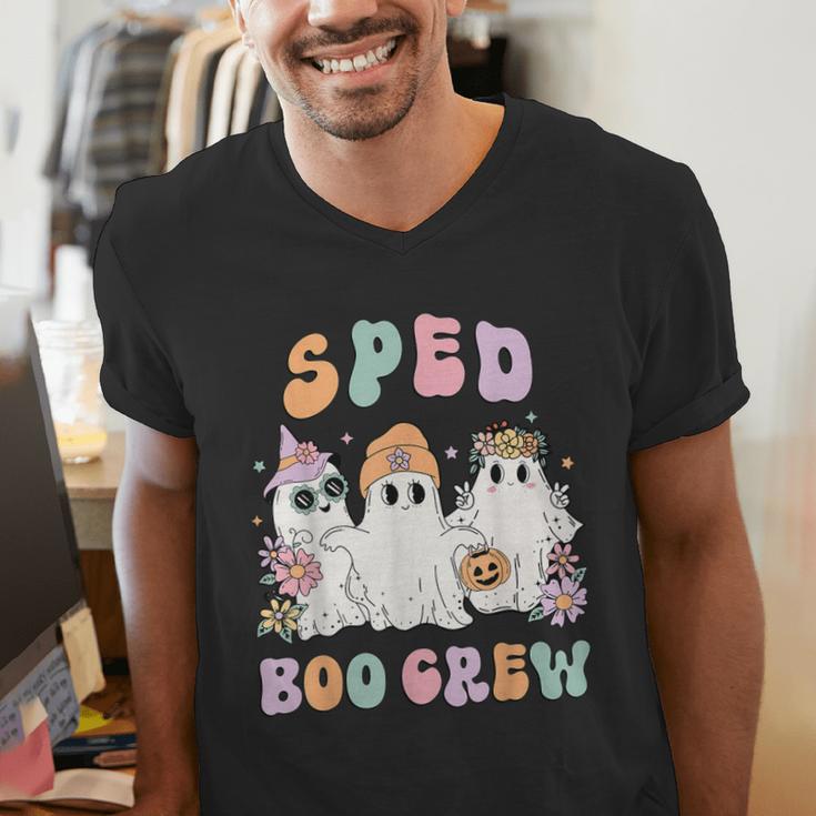 SPED Boo Crew Halloween Floral Ghost Special Ed SPED Teacher For Men Women Kids Men's V-Neck T-Shirt, funny gift