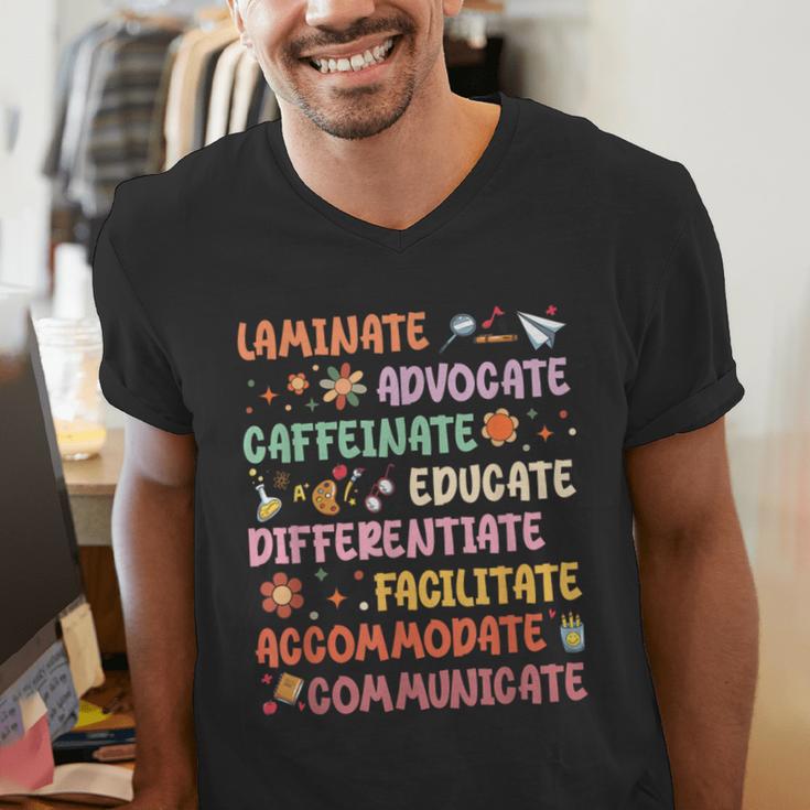 SPED Caffeinate Advocate Laminate Educate Teacher Facilitate For Men Women Men's V-Neck T-Shirt, funny gift SPED Caffeinate Advocate Laminate Educate Teacher Facilitate For Men Women Men's V-Neck T-Shirt, funny gift