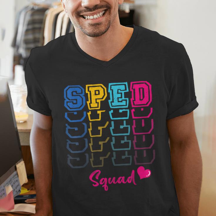 SPED Squad Proud Special Education Para Teacher Colorful Men's V-Neck T-Shirt, funny gift SPED Squad Proud Special Education Para Teacher Colorful Men's V-Neck T-Shirt, funny gift