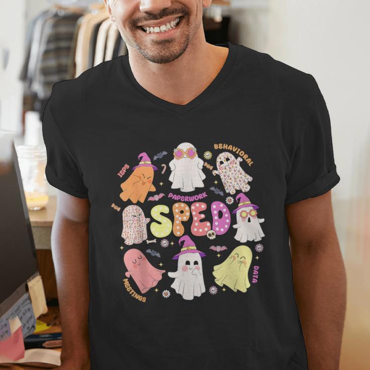 SPED Teacher Halloween Spooky Special Education Team Men Women Kids Men's V-Neck T-Shirt, funny gift