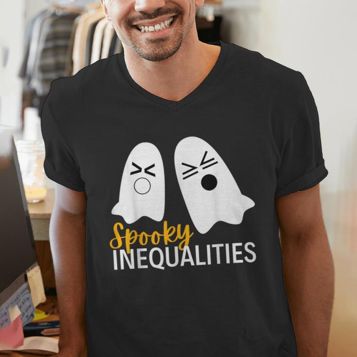 Spooky Ghost Inequalities Halloween Math Teacher Men's V-Neck T-Shirt, funny gift Spooky Ghost Inequalities Halloween Math Teacher Men's V-Neck T-Shirt, funny gift