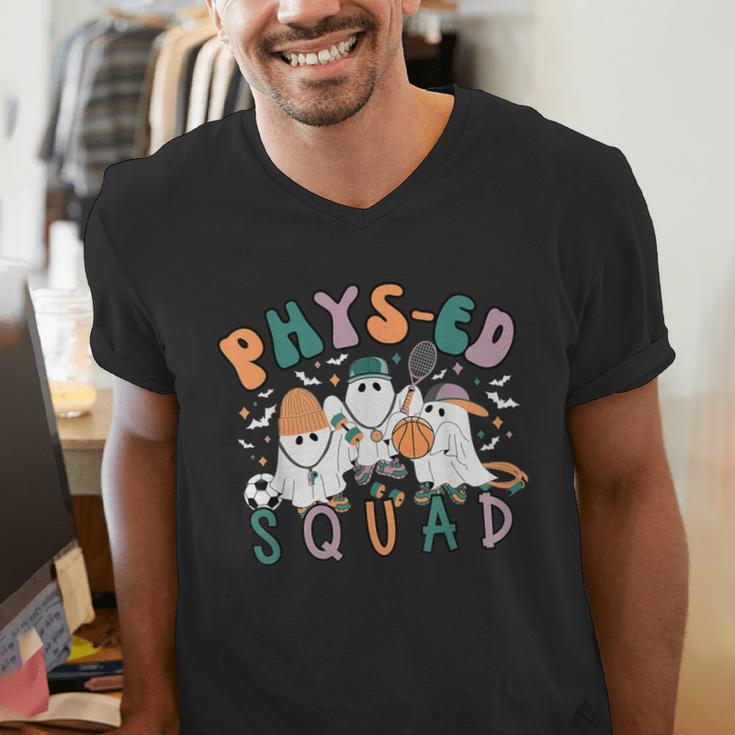 Spooky Ghost PE Teacher Squad Physical Education Halloween Men's V-Neck T-Shirt, Pe Teacher Shirts, funny gift Spooky Ghost PE Teacher Squad Physical Education Halloween Men's V-Neck T-Shirt, Pe Teacher Shirts, funny gift