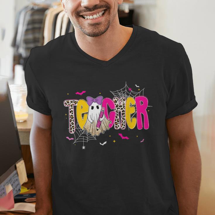 Spooky Halloween Teacher Para Counselor SPED Preppy Boo Kids Men's V-Neck T-Shirt, funny gift Spooky Halloween Teacher Para Counselor SPED Preppy Boo Kids Men's V-Neck T-Shirt, funny gift