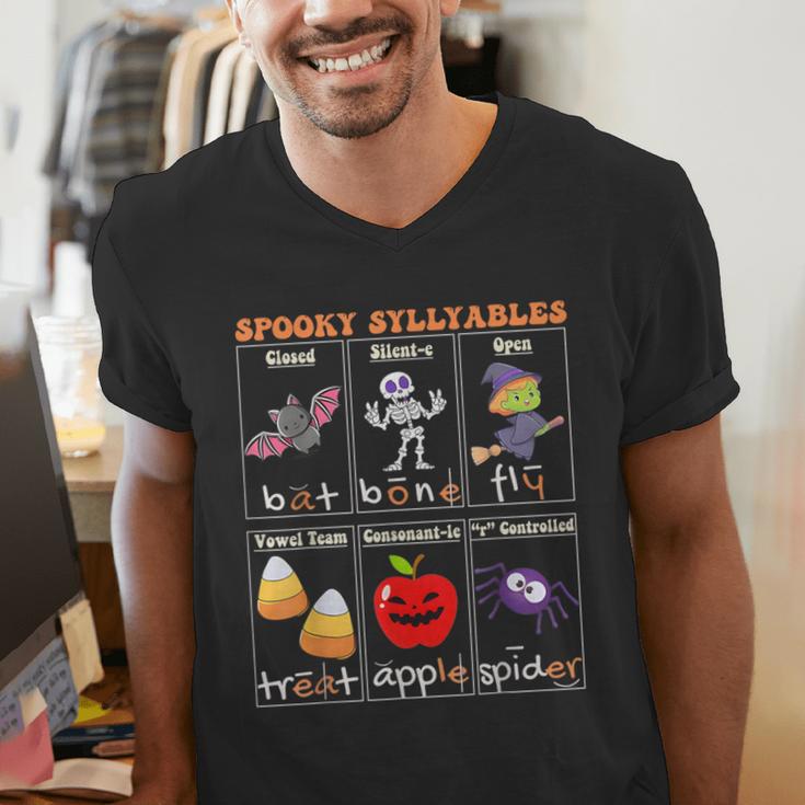 Spooky Syllables Halloween Teacher Student Education Men's V-Neck T-Shirt, funny gift Spooky Syllables Halloween Teacher Student Education Men's V-Neck T-Shirt, funny gift