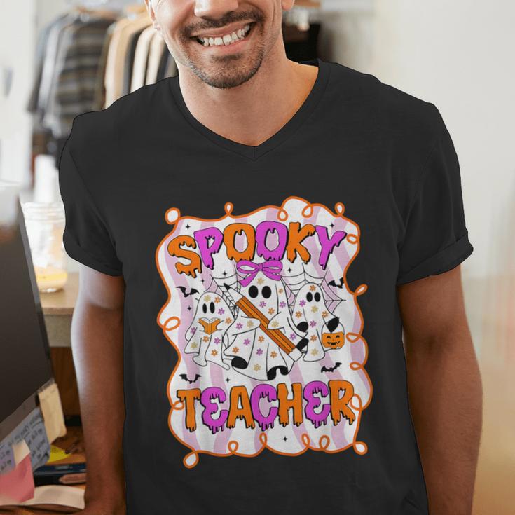 Spooky Teacher Ghost Pencil Teacher Halloween Teacher Men's V-Neck T-Shirt, funny gift Spooky Teacher Ghost Pencil Teacher Halloween Teacher Men's V-Neck T-Shirt, funny gift