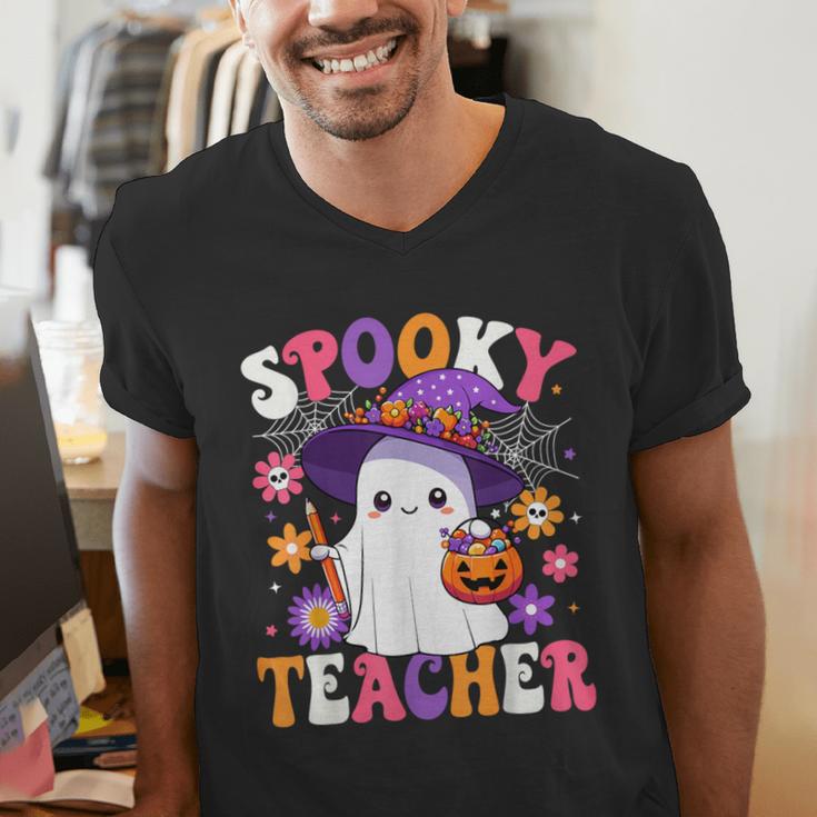 Spooky Teacher Halloween Cute Halloween Teacher Ghost Men's V-Neck T-Shirt, funny gift