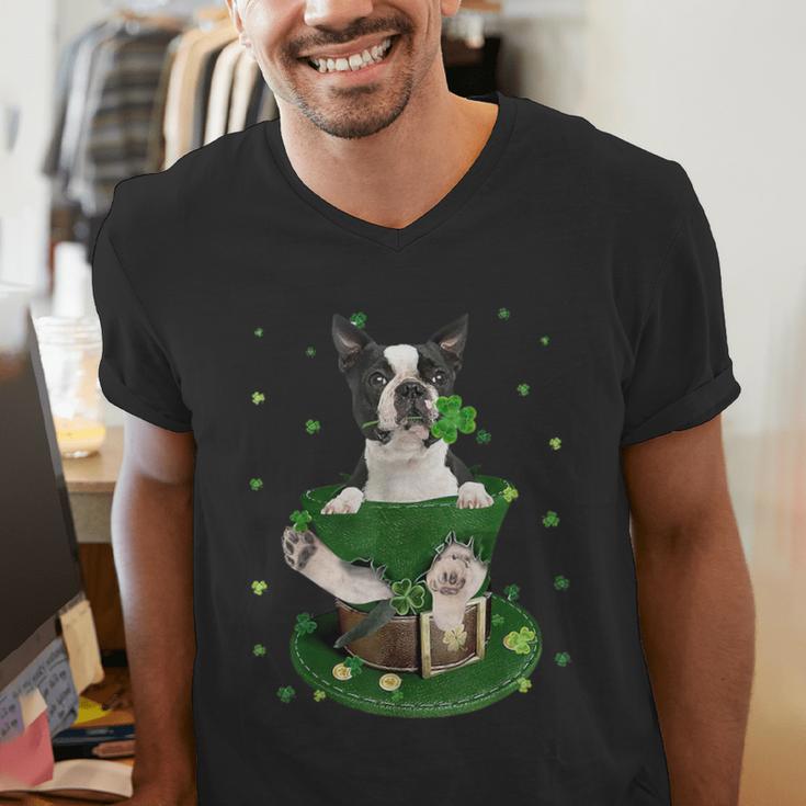 St Patrick's Day Leprechaun Boston Terrier Dog Shamrock For Men Women Kids Men's V-Neck T-Shirt, funny gift