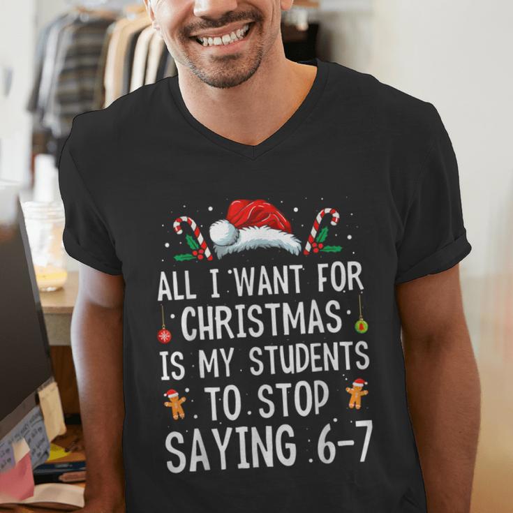 Stop Saying 6-7 Teacher 67 Christmas Meme Six Seven Men's V-Neck T-Shirt, funny gift Stop Saying 6-7 Teacher 67 Christmas Meme Six Seven Men's V-Neck T-Shirt, funny gift