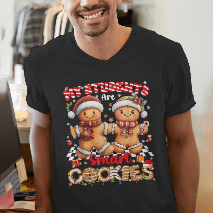 My Student Are Smart Cookies Pjs Christmas Xmas Teacher Men's V-Neck T-Shirt, funny gift