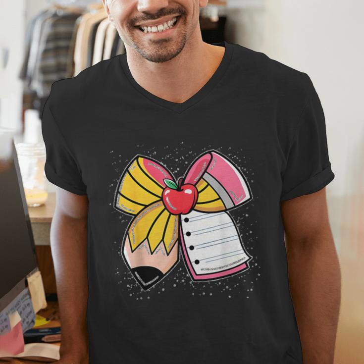 Student Teacher Coquette Bow Pencil Back To School First Day Men's V-Neck T-Shirt, funny gift Student Teacher Coquette Bow Pencil Back To School First Day Men's V-Neck T-Shirt, funny gift