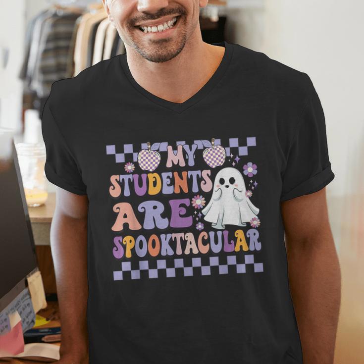 My Students Are Spooktacular Teacher Halloween Vibes Men's V-Neck T-Shirt, funny gift