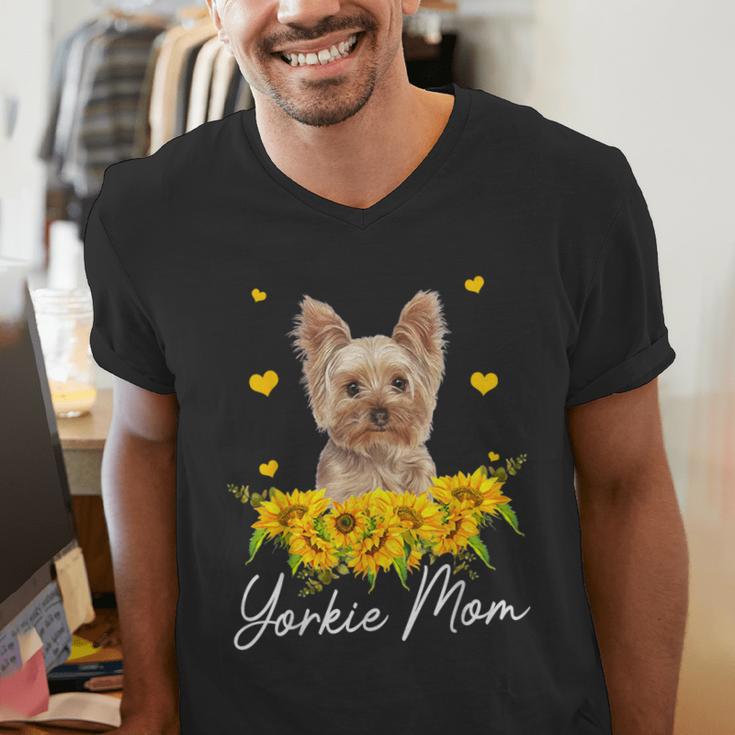 Sunflower Yorkie Mom Dog Lover Men's V-Neck T-Shirt, funny gift