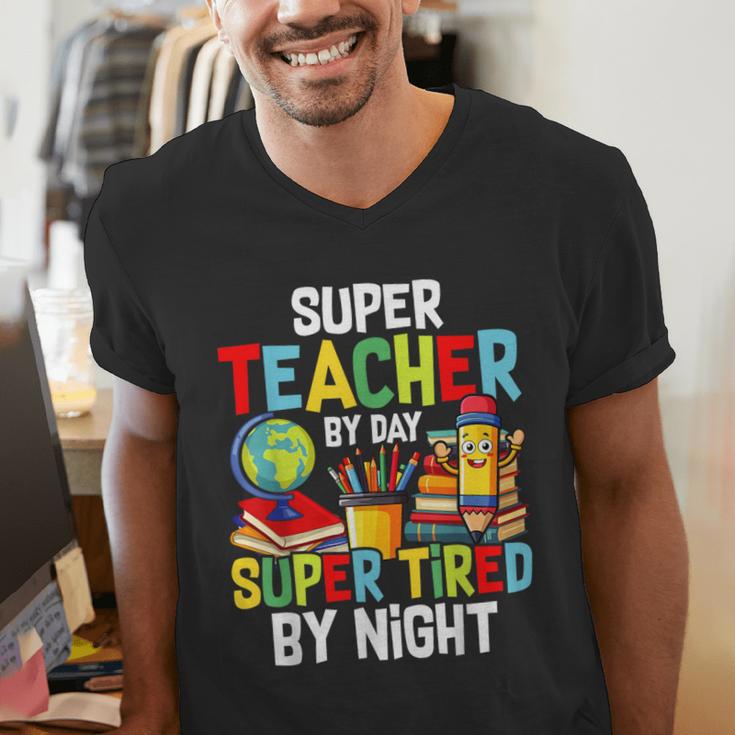 Super Teacher By Day Super Tired By Night Men's V-Neck T-Shirt, Super Teacher Shirts, funny gift Super Teacher By Day Super Tired By Night Men's V-Neck T-Shirt, Super Teacher Shirts, funny gift