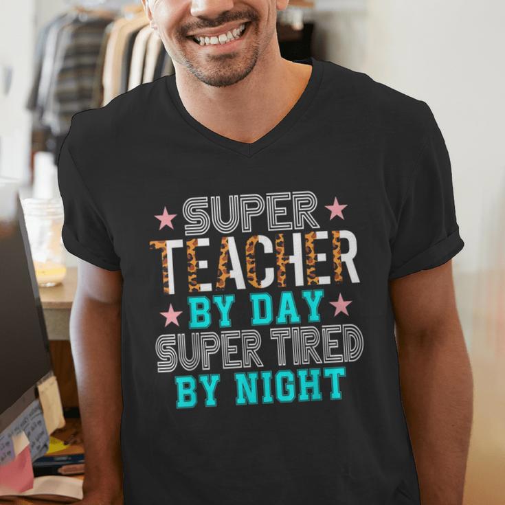Super Teacher By Day Super Tired By Night Superhero Teacher Men Women Men's V-Neck T-Shirt, Super Teacher Shirts, funny gift