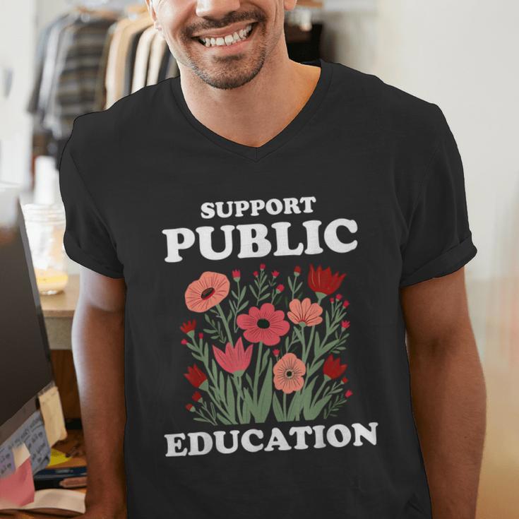 Support Public Education Cute Floral Teacher Red For Ed Men's V-Neck T-Shirt, funny gift Support Public Education Cute Floral Teacher Red For Ed Men's V-Neck T-Shirt, funny gift