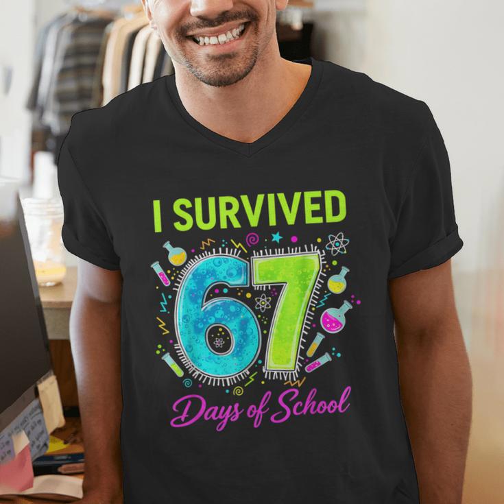 I Survived 67 Days Of School 67 Meme Science Teacher Men's V-Neck T-Shirt, Science Teacher Shirts, funny gift