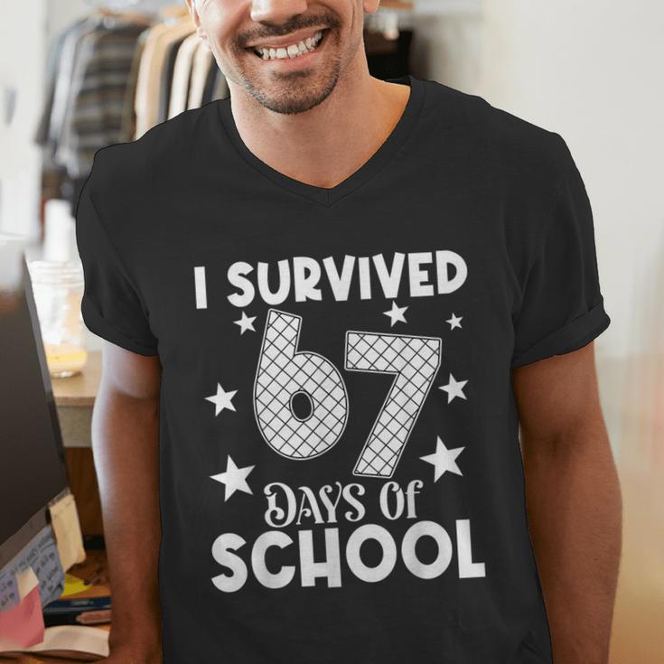 I Survived 67 Days Of School Teachers Students Men's V-Neck T-Shirt, funny gift