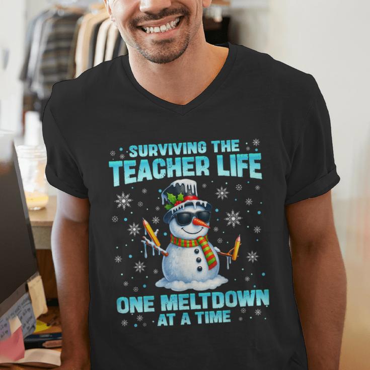 Surviving The Teacher Life Pjs Pajamas Christmas Xmas Teache Men's V-Neck T-Shirt, funny gift