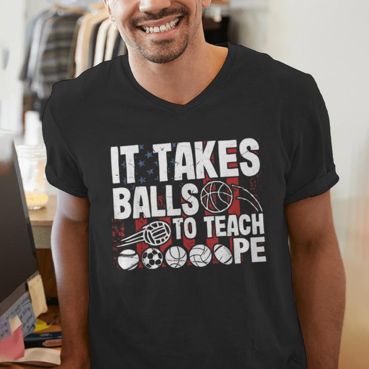 It Takes Balls To Teach Pe Teacher Chaos Coordinator US Flag Men's V-Neck T-Shirt, Pe Teacher Shirts, funny gift It Takes Balls To Teach Pe Teacher Chaos Coordinator US Flag Men's V-Neck T-Shirt, Pe Teacher Shirts, funny gift