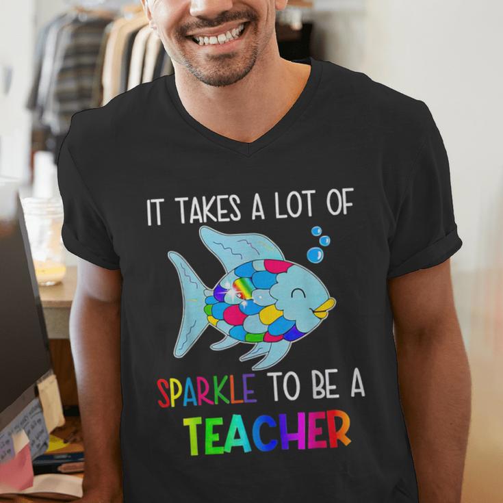 It Takes A Lot Of Sparkle To Be A Teacher Rainbow Fish For Men Women Men's V-Neck T-Shirt, funny gift It Takes A Lot Of Sparkle To Be A Teacher Rainbow Fish For Men Women Men's V-Neck T-Shirt, funny gift