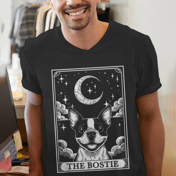 Tarot Card Vintage Crescent Moon Boston Terrier Dog Mom Men's V-Neck T-Shirt, Boston Terrier Mom Shirts, Boston Terrier Tarot Shirts, funny gift