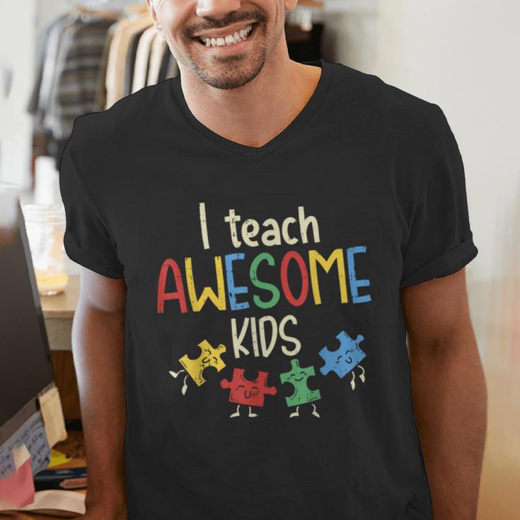 I Teach Awesome Kids Shirt Autism Special Education Teacher Men's V-Neck T-Shirt, funny gift