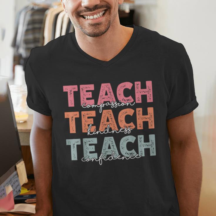 Teach Compassion Kindness Confidence For Teacher Men's V-Neck T-Shirt, funny gift Teach Compassion Kindness Confidence For Teacher Men's V-Neck T-Shirt, funny gift