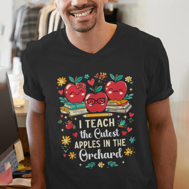 I Teach The Cutest Apples In The Orchard Cute Fall Teacher Men's V-Neck T-Shirt, funny gift I Teach The Cutest Apples In The Orchard Cute Fall Teacher Men's V-Neck T-Shirt, funny gift