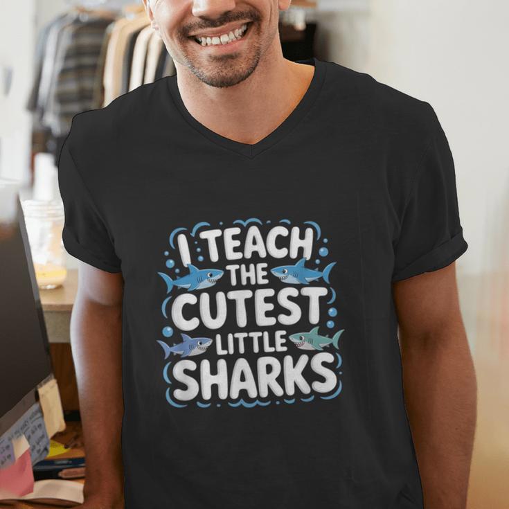 I Teach The Cutest Little Sharks Teacher School Men's V-Neck T-Shirt, funny gift I Teach The Cutest Little Sharks Teacher School Men's V-Neck T-Shirt, funny gift