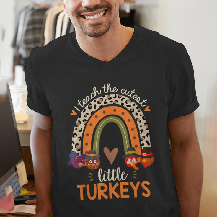 I Teach The Cutest Little Turkeys Thanksgiving Teacher Men Women Girls Kids Men's V-Neck T-Shirt, funny gift