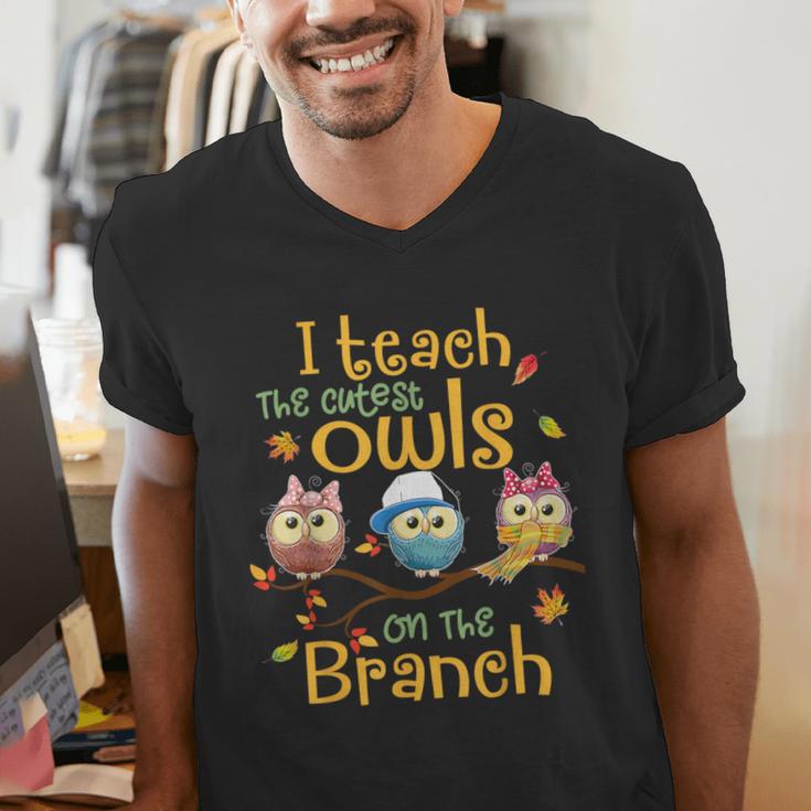 I Teach The Cutest Owls On The Branch Teacher Fall Autumn Men's V-Neck T-Shirt, funny gift