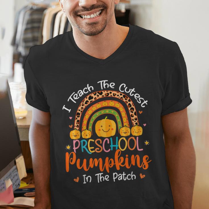 I Teach The Cutest Preschool Pumpkin Teacher Halloween For Men Women Kids Men's V-Neck T-Shirt, funny gift
