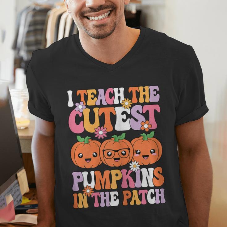 I Teach The Cutest Pumpkins Halloween Fall Teacher Women Men's V-Neck T-Shirt, funny gift